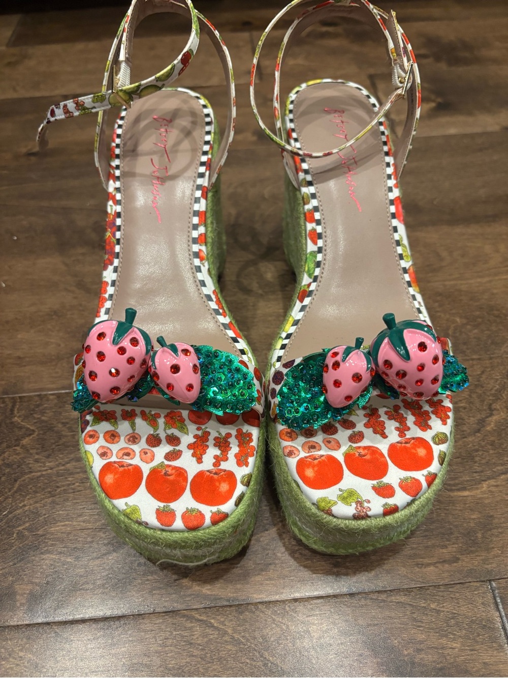 Betsy Johnson Strawberry Embellished Green Platform Sandals - Women